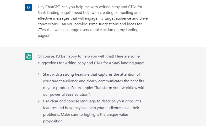 How to write copy and CTAs for landing pages with ChatGPT